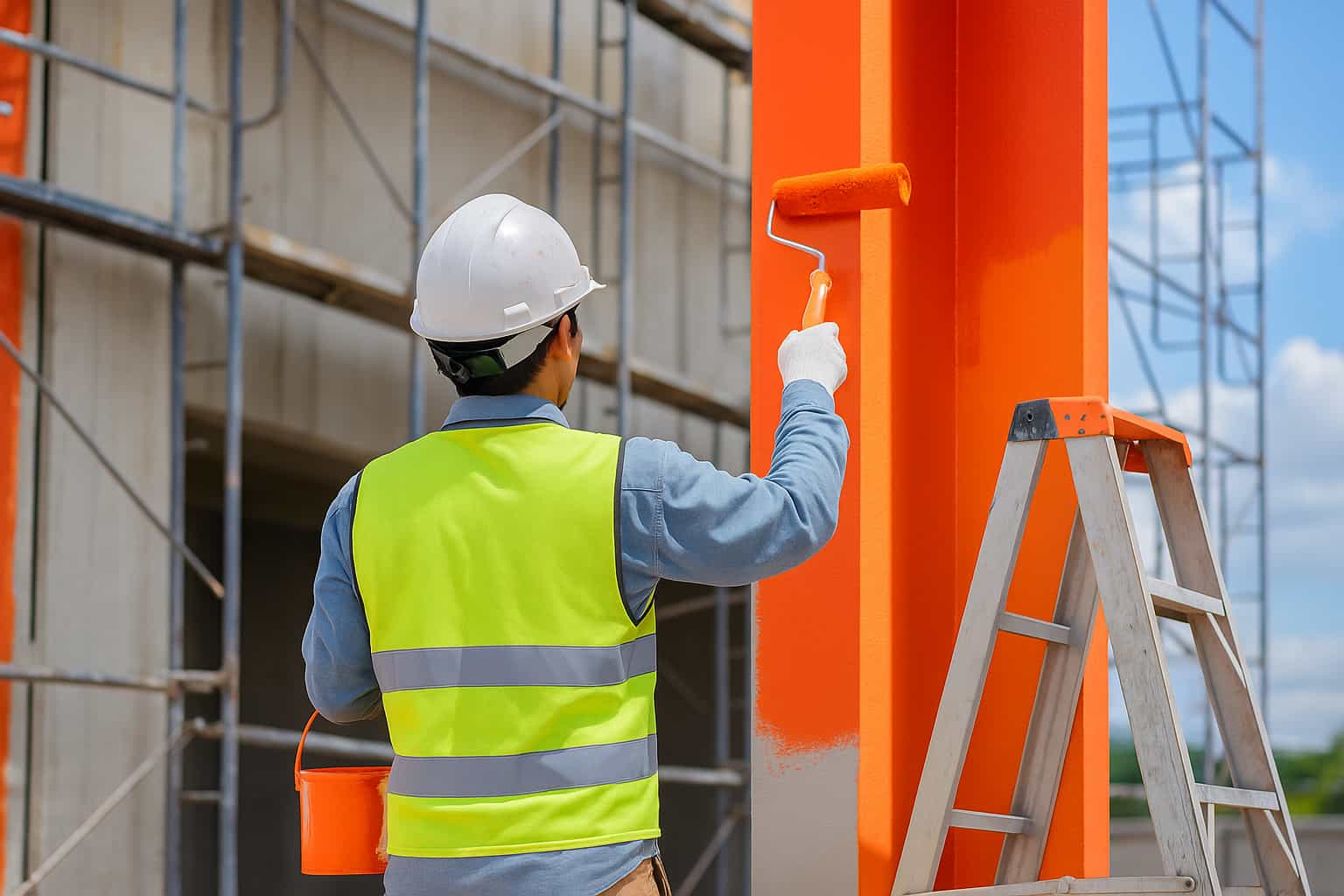 Painter applying durable weather-resistant coating on exterior walls in Nassau County